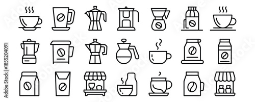 Coffee and tea icons set for cafe or restaurant branding