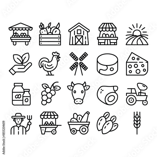 Farm fresh icons for agriculture and rural life concepts