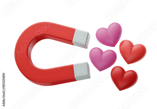 Red magnet attracting hearts symbolizing love and attraction