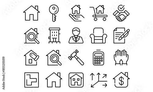 Set of modern real estate and property icons for business and design