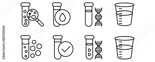Science laboratory equipment icons including test tubes and beakers