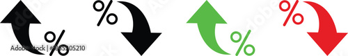 Percent Arrow Icon Set. curved arrow icon with percent symbol, economic growth, increase. Growth and Decline Vector Illustration

