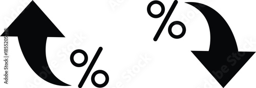 Percent Arrow Icon Set. curved arrow icon with percent symbol, economic growth, increase. Growth and Decline Vector Illustration
