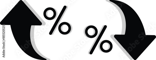 Percent Arrow Icon Set. curved arrow icon with percent symbol, economic growth, increase. Growth and Decline Vector Illustration
