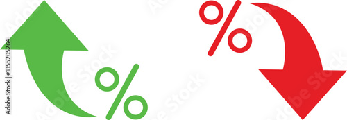 Percent Arrow Icon Set. curved arrow icon with percent symbol, economic growth, increase. Growth and Decline Vector Illustration
