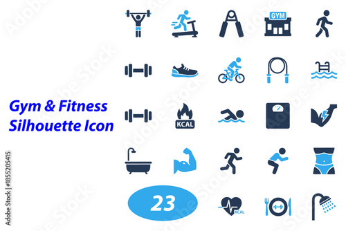 set of Gym & Fitness icons,
Gym & Fitness Silhouette Icon Set – Vector Collection