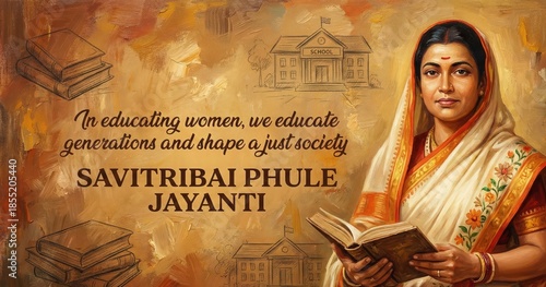 Savitribai Phule Oil Painting Portrait. Indian Women Education Pioneer.