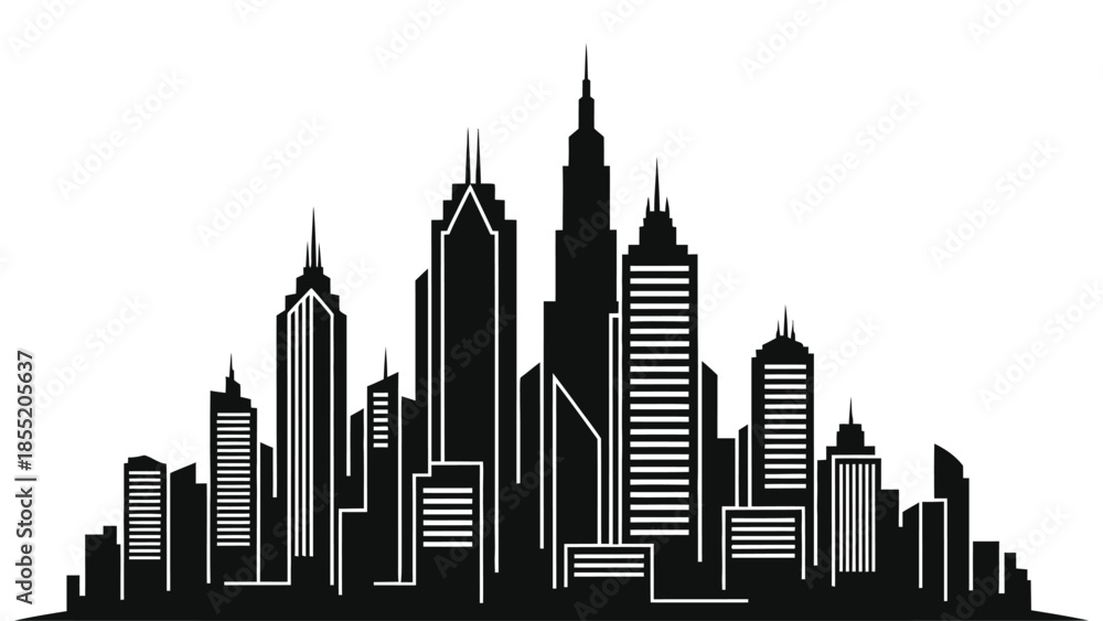 Obraz premium Silhouette of a modern city skyline