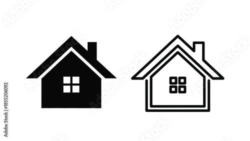 Simple black and white house icons with differing styles and outlines