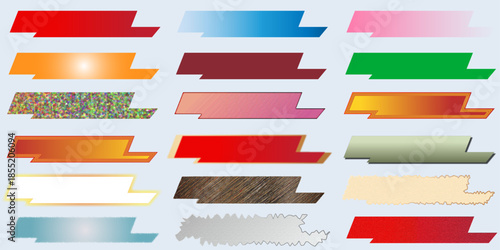 colorful horizontal ribbon banners and decorative label strips with textured patterns for web design and marketing