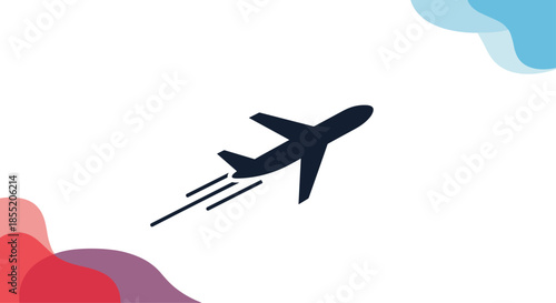 Airplane icon taking off or flying at high speed, a simple and modern travel and transportation concept with abstract shapes.