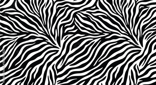 Bold and seamless black and white zebra animal print texture, an abstract pattern for fashion, textile, and graphic design.