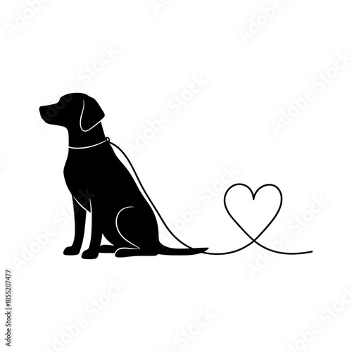 Dog leash heart shadow silhouette, Valentine pet love vector