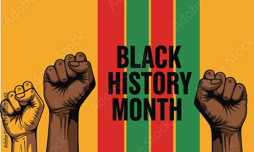 Celebrating black history month with raised fists representing unity and empowerment