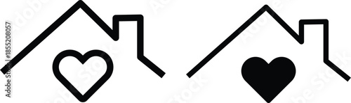 House roof with heart icon. house icon with heart for home and love concepts. Soft shapes for charity and support use. House with Heart Icon on Transparent background
