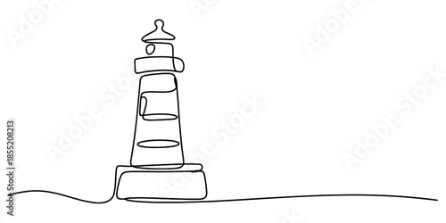 Minimalist continuous one line drawing of a lighthouse on a white background Vector, illustration