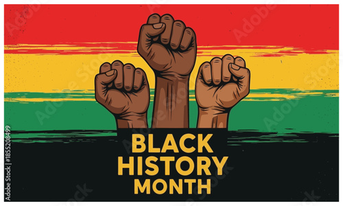Celebrating black history month with raised fists against a vibrant pan-african flag background