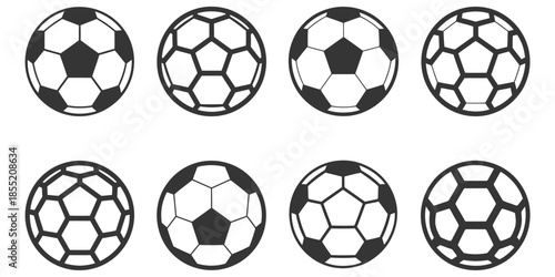 Football ball icon set, versatile vector football icons for sports branding, game interface design