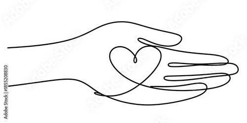 A minimalist line drawing of a hand holding a heart Vector, illustration