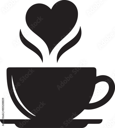 Black heart shape with steam rising from a cup silhouette