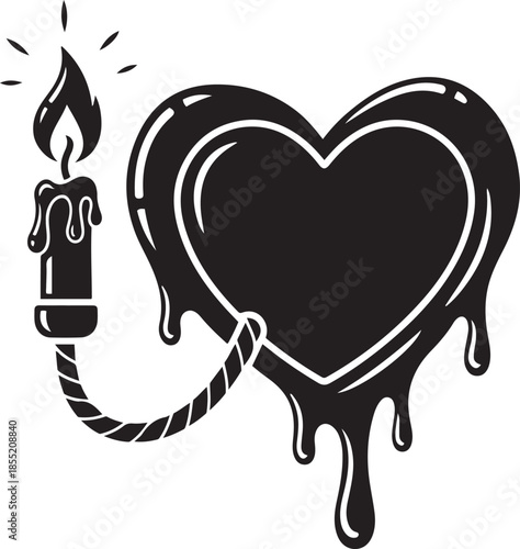 Black heart shape with dripping wax and a candle