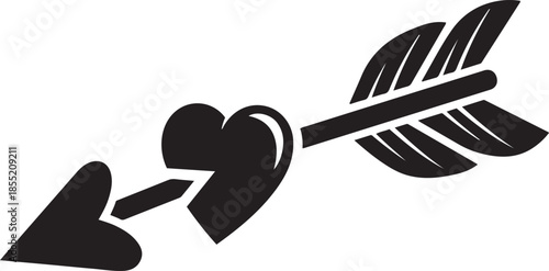 Black heart symbol with arrow piercing through it on white background
