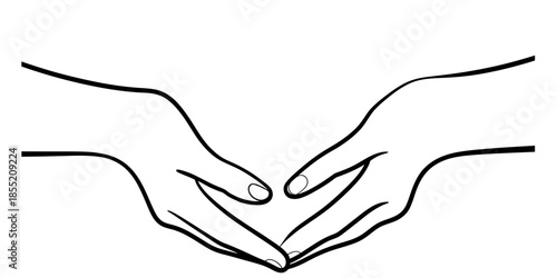 Two hands in a cupped gesture against a white background Vector, illustration