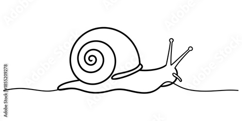 A minimalist continuous line art illustration of a snail crawling on a surface Vector, illustration