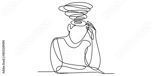 A continuous line drawing representing a person in distress Vector, illustration