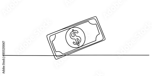 A single continuous line drawing of a dollar bill on a white background Vector, illustration