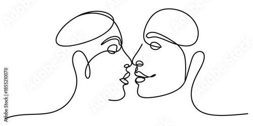 Continuous one line art drawing of two faces in an intimate and loving embrace Vector, illustration