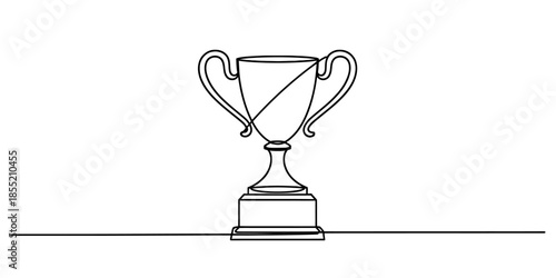Simple continuous line art drawing of a trophy representing victory and success Vector, illustration