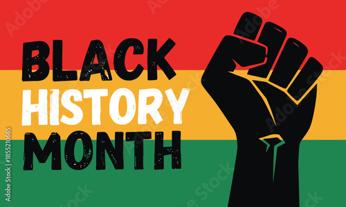 Black history month illustration featuring a raised fist and vibrant pan african colors