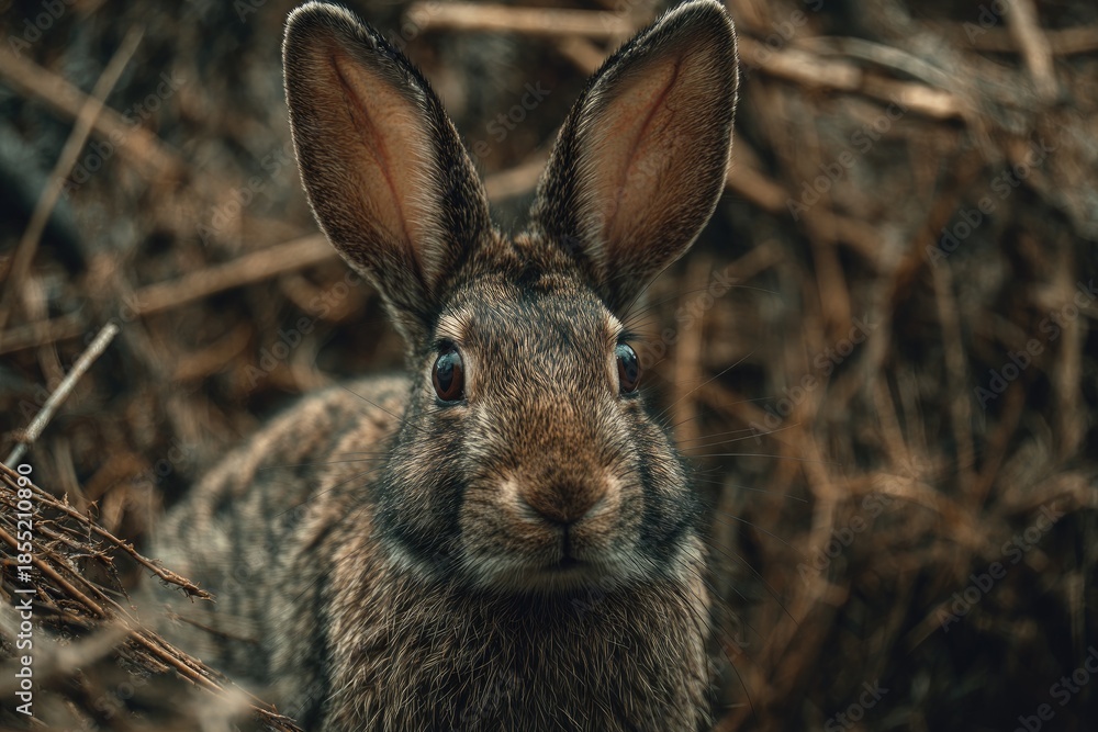 Fototapeta premium Close-up portrait of a wild brown rabbit in its natural habitat