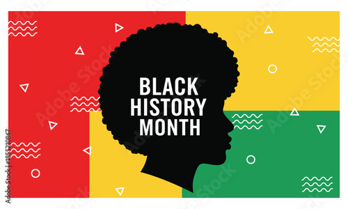 A striking profile of an afro filled with text celebrating black history month