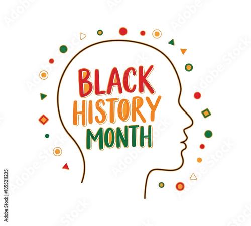 Celebrating black history month with a head silhouette and colorful geometric shapes design