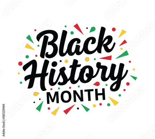 Celebrating black history month with colorful confetti and bold lettering design