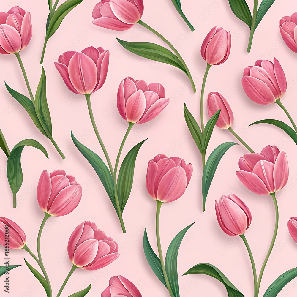 Obraz premium 3D Tulips Flower Seamless Pattern, Colorful Tulip Flowers Pattern, Floral Seamless Pattern, Tulips Background, Tulips Digital paper
