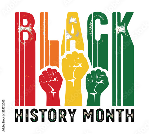 Celebrating black history month with raised fists and vibrant pan african colors design