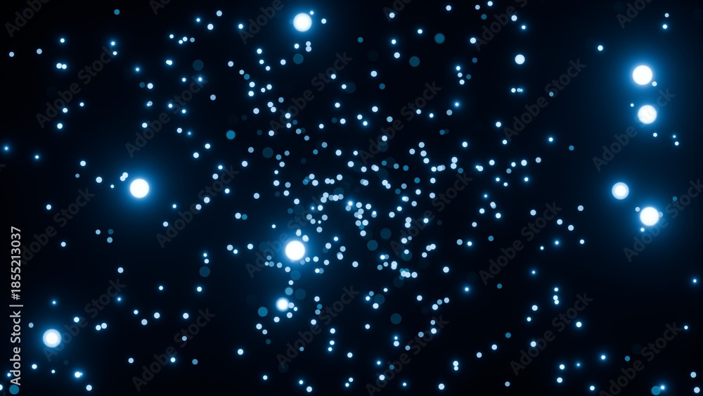 Obraz premium Abstract render of luminous particles spreading light in a dark void. Fantasy-inspired glow with dynamic motion, perfect for sci-fi, magic themes, and visual effects backgrounds.
