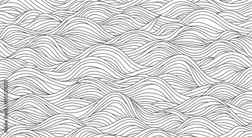 Sophisticated abstract line pattern of flowing waves and curves in black and white for modern minimalist textile design textures.