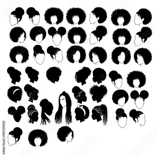 woman all over the world different hair style or hair cut solid silhouette pack