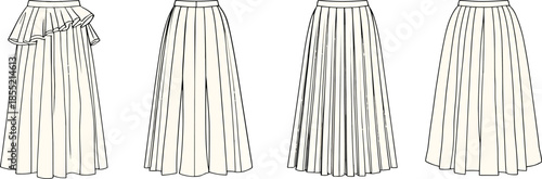 Historical fashion sketches of 19th century skirts Vector