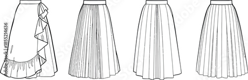 Technical drawings of skirt patterns Vector