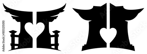 Angel Wings Heart Memorial Gate Vector – Symmetrical Guardian Silhouette for Remembrance Logo, Funeral Monument or Faith Tattoo Design