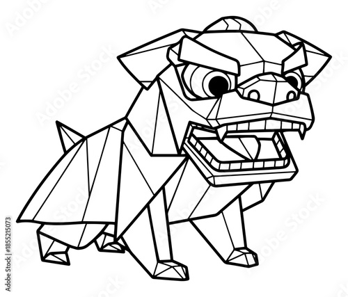 Polygonal Guardian Lion Dog Vector – Geometric Foo Statue Protector Silhouette for Asian Temple Logo or Mythical Feng Shui Design
