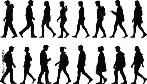 Diverse urban walkers in silhouette Vector