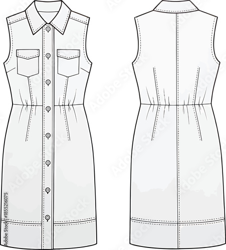 Sleeveless shirt dress pattern design Vector