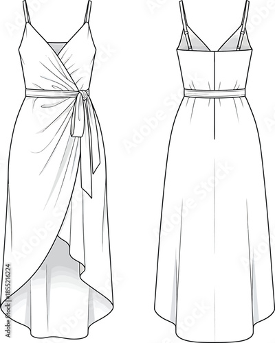 Elegant wrap dress design with asymmetrical hem Vector