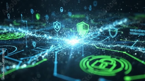 Futuristic dark background texture with digital cyber security particles